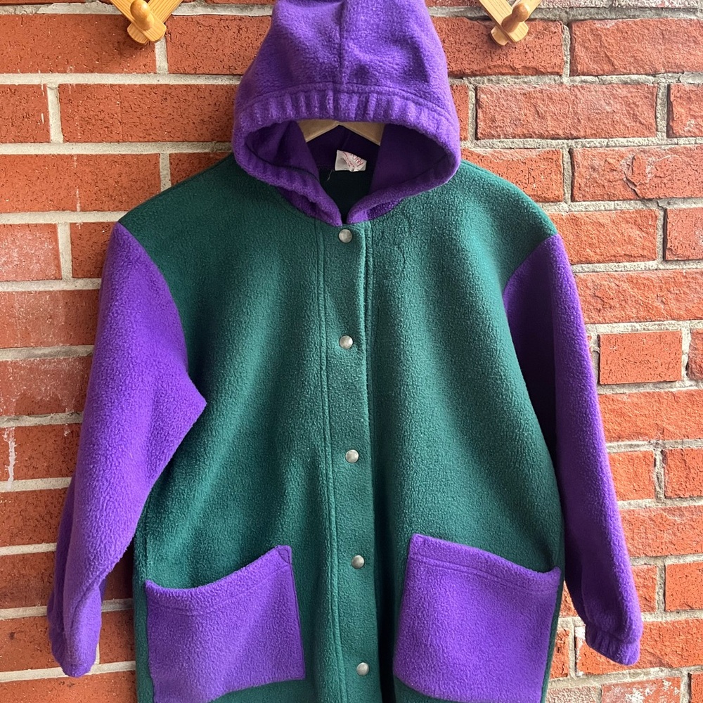 90's Vintage Kids Colour-block Hooded Fleece Jacket with Big Pockets